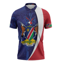 Namibia Cricket Custom Zipper Polo Shirt Coat of arms Namibian Pattern - Wonder Print Shop