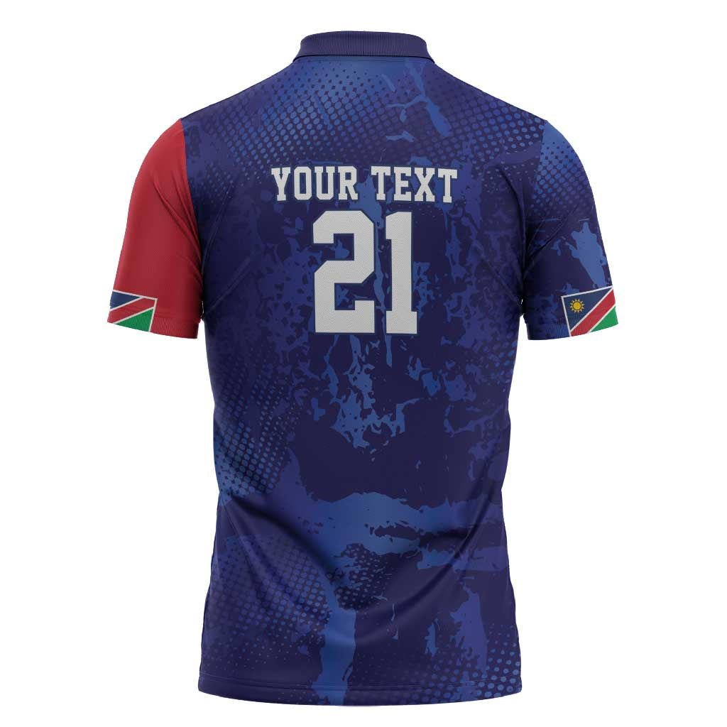 Namibia Cricket Custom Zipper Polo Shirt Coat of arms Namibian Pattern - Wonder Print Shop