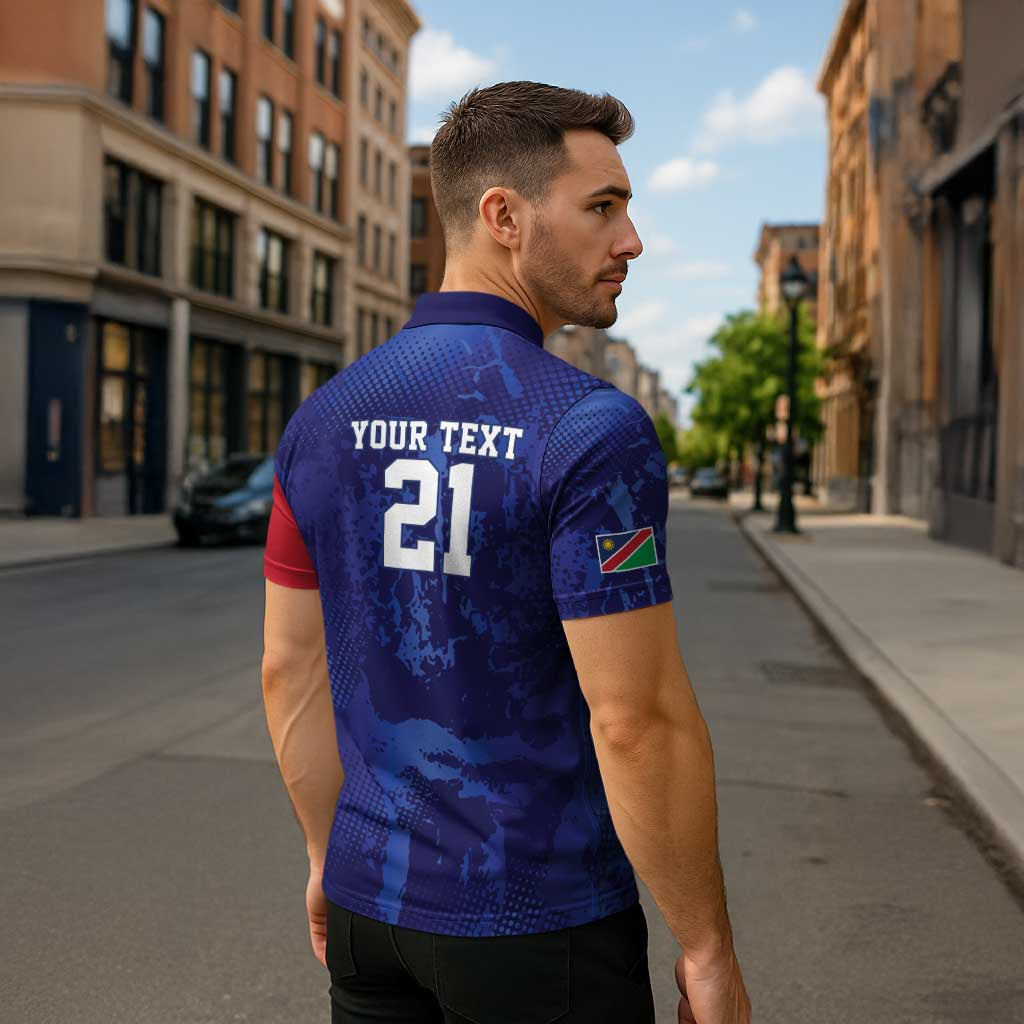 Namibia Cricket Custom Zipper Polo Shirt Coat of arms Namibian Pattern - Wonder Print Shop