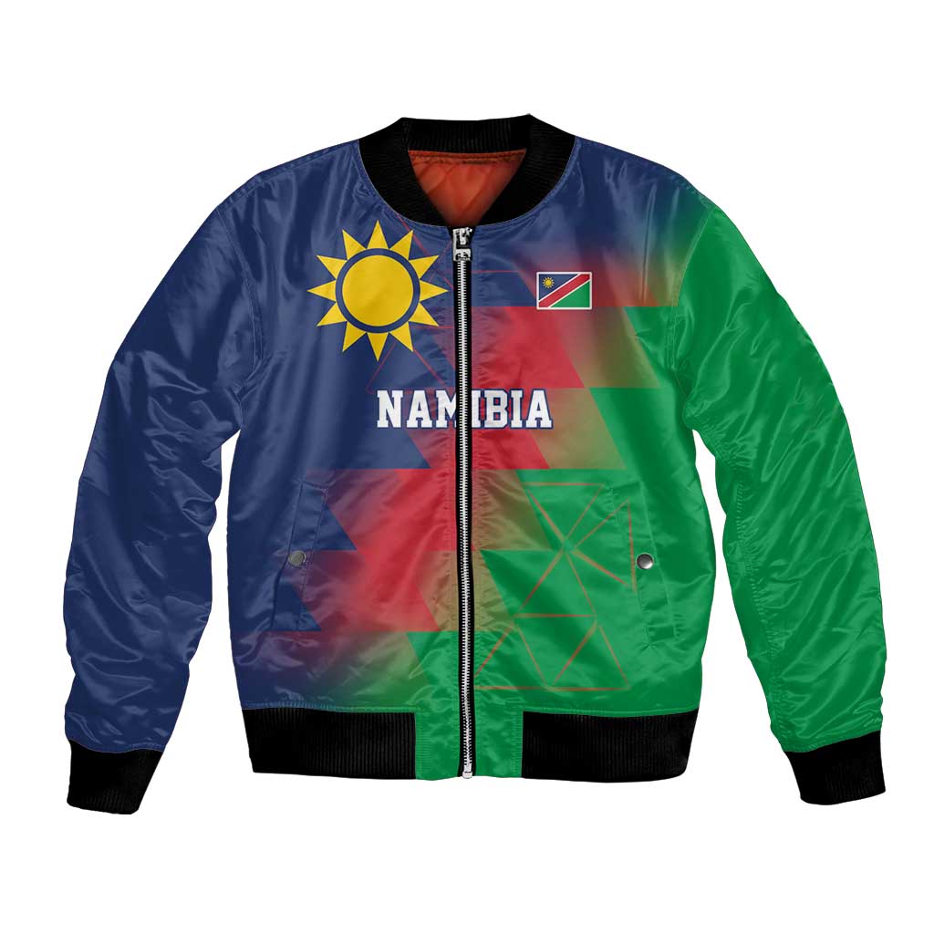 Namibia Cricket Custom Bomber Jacket Namibian Gold Sun Flag Motif - Wonder Print Shop