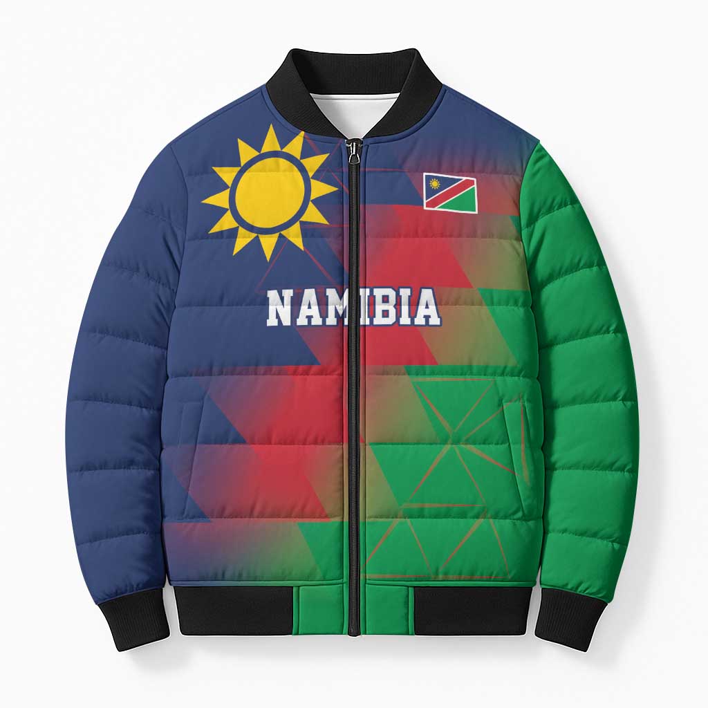 Namibia Cricket Custom Bomber Puffer Jacket Namibian Gold Sun Flag Motif - Wonder Print Shop