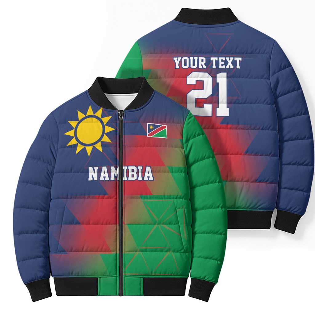 Namibia Cricket Custom Bomber Puffer Jacket Namibian Gold Sun Flag Motif - Wonder Print Shop