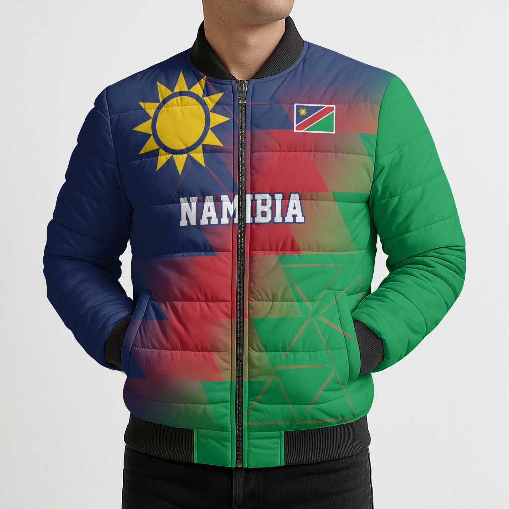 Namibia Cricket Custom Bomber Puffer Jacket Namibian Gold Sun Flag Motif - Wonder Print Shop