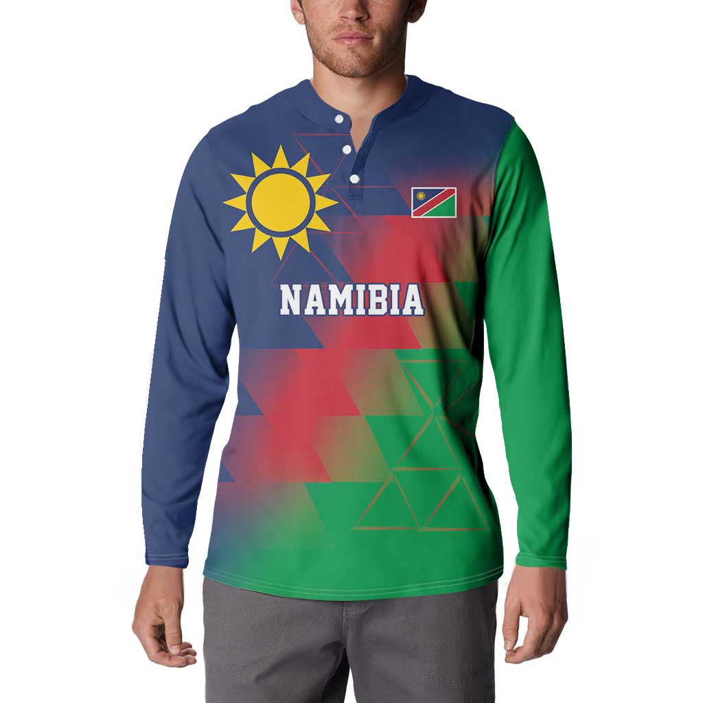 Namibia Cricket Custom Button Sweatshirt Namibian Gold Sun Flag Motif - Wonder Print Shop