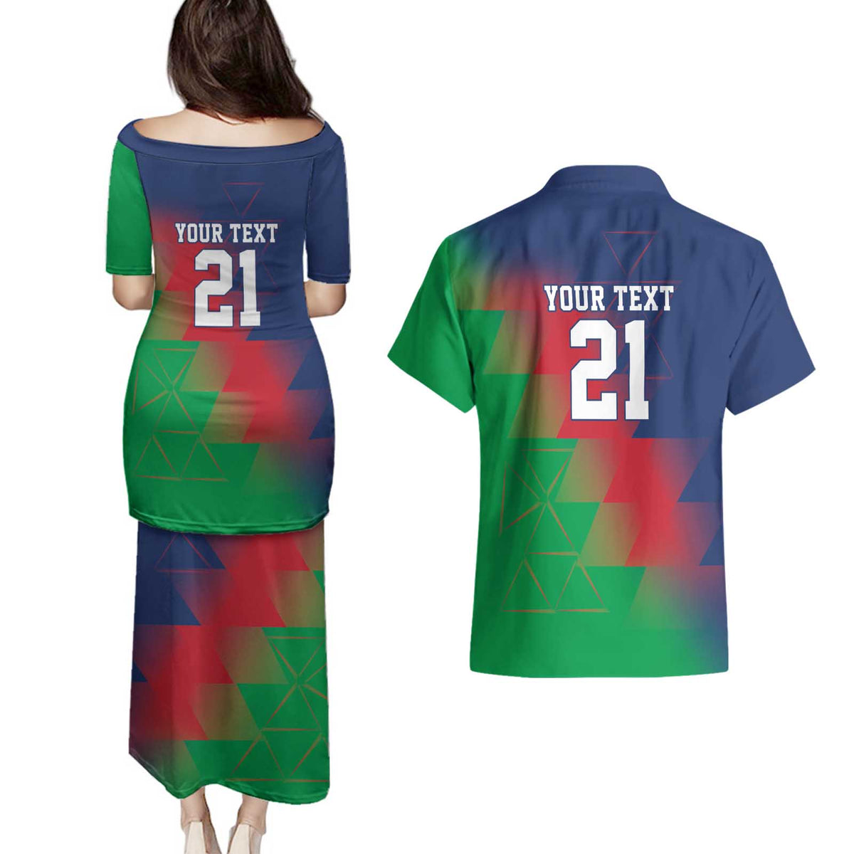 Namibia Cricket Custom Couples Matching Puletasi and Hawaiian Shirt Namibian Gold Sun Flag Motif - Wonder Print Shop