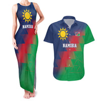 Namibia Cricket Custom Couples Matching Tank Maxi Dress and Hawaiian Shirt Namibian Gold Sun Flag Motif - Wonder Print Shop