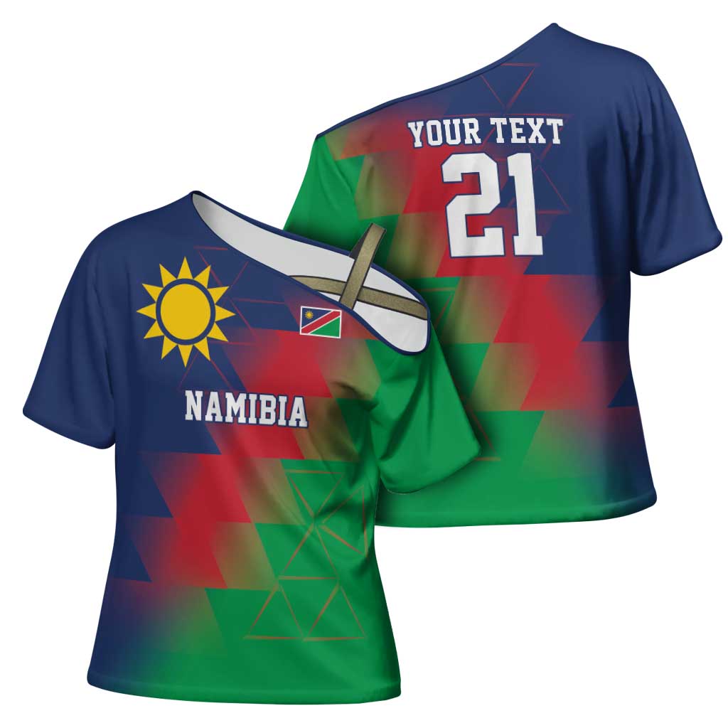 Namibia Cricket Custom Cross Shoulder Shirt Namibian Gold Sun Flag Motif - Wonder Print Shop