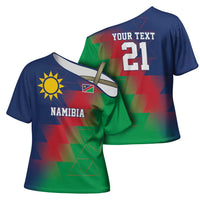 Namibia Cricket Custom Cross Shoulder Shirt Namibian Gold Sun Flag Motif - Wonder Print Shop