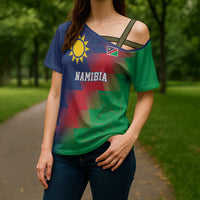 Namibia Cricket Custom Cross Shoulder Shirt Namibian Gold Sun Flag Motif - Wonder Print Shop