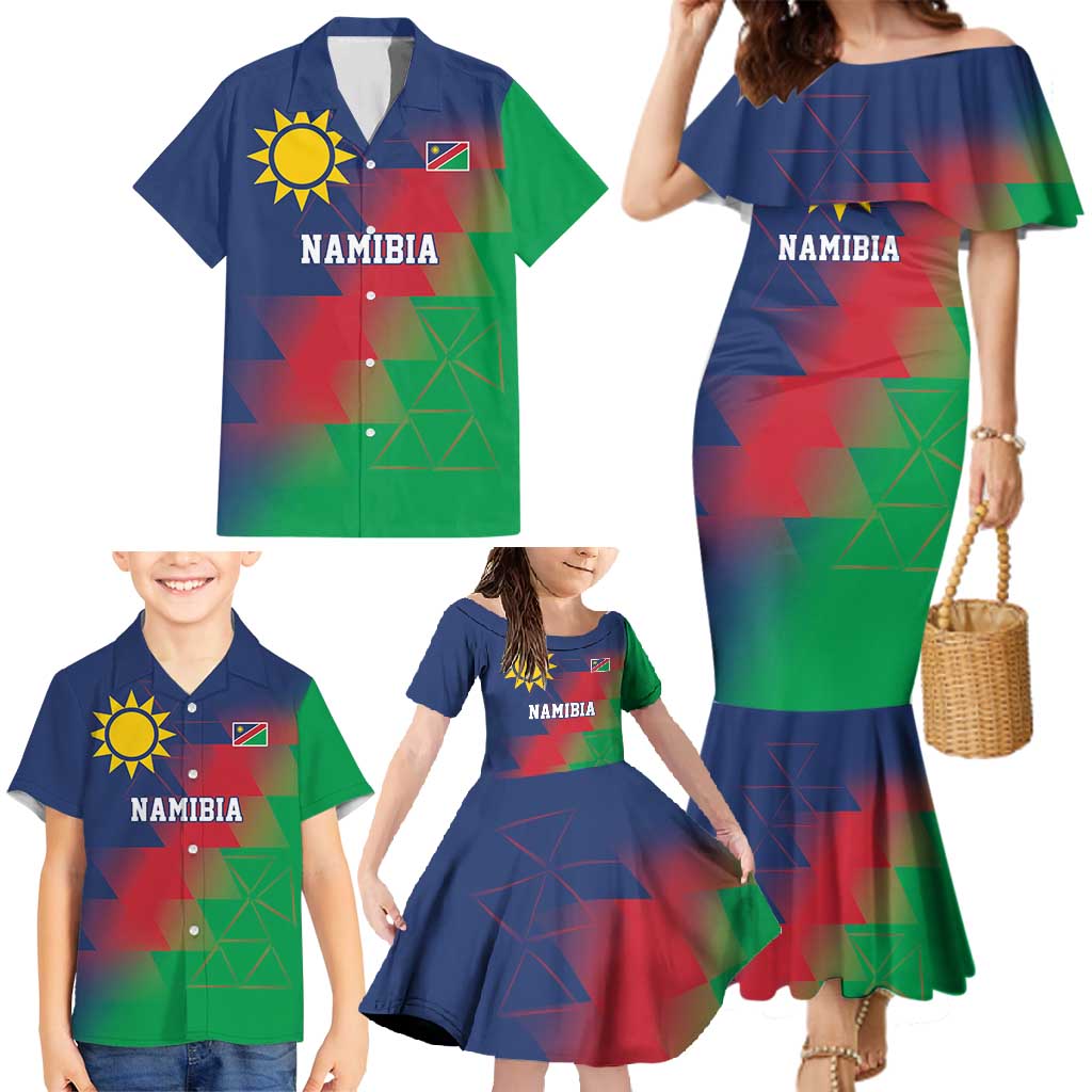Namibia Cricket Custom Family Matching Mermaid Dress and Hawaiian Shirt Namibian Gold Sun Flag Motif - Wonder Print Shop