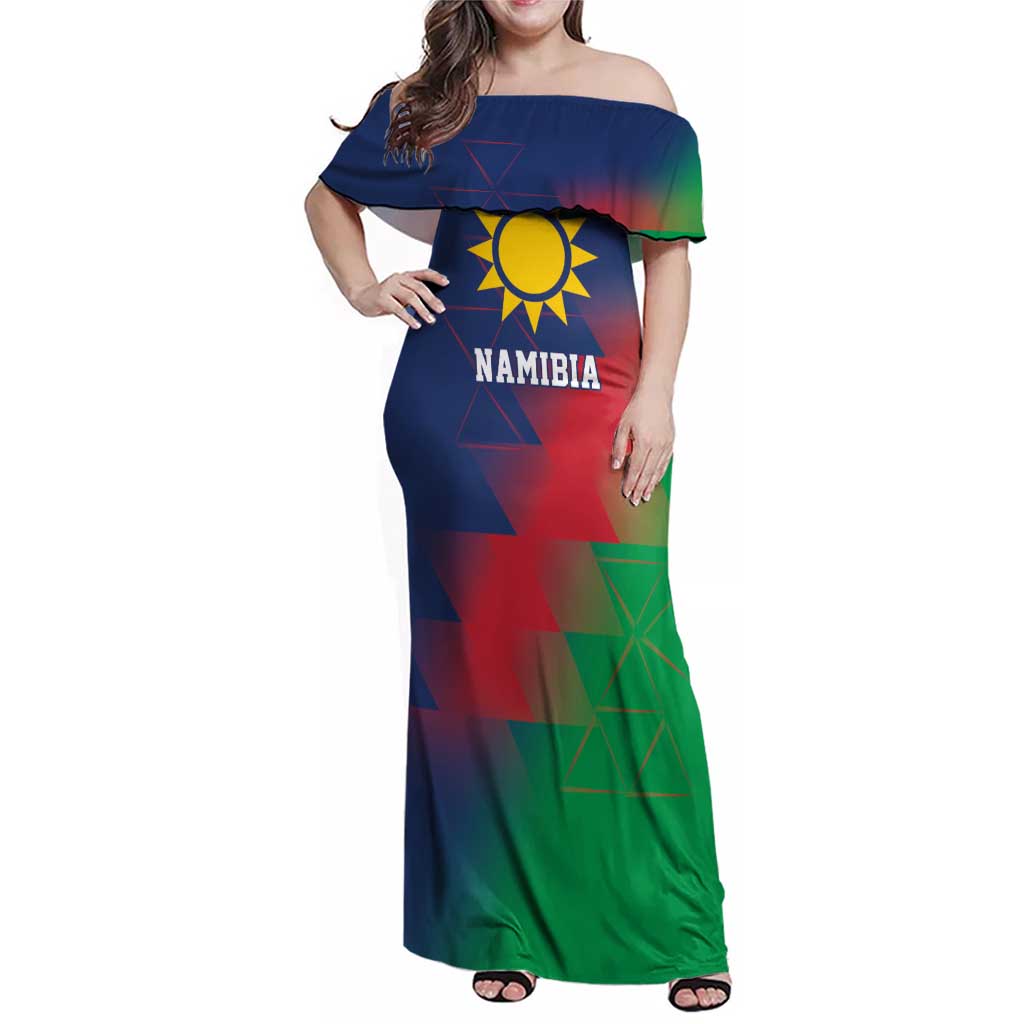 Namibia Cricket Custom Family Matching Off Shoulder Maxi Dress and Hawaiian Shirt Namibian Gold Sun Flag Motif - Wonder Print Shop