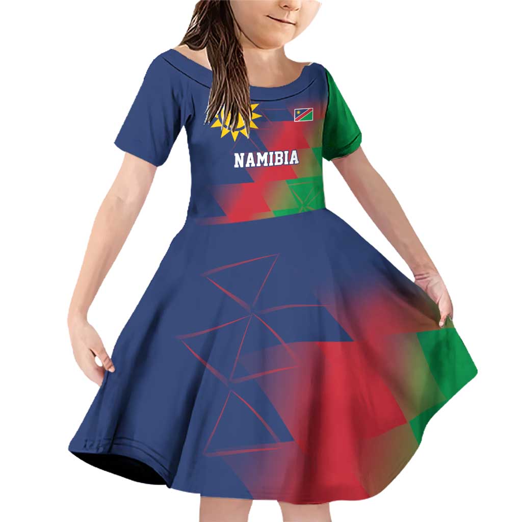 Namibia Cricket Custom Family Matching Off Shoulder Short Dress and Hawaiian Shirt Namibian Gold Sun Flag Motif - Wonder Print Shop