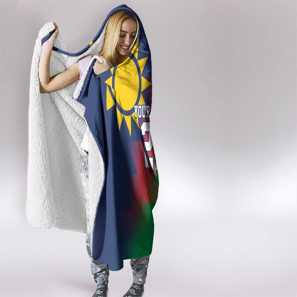 Namibia Cricket Custom Hooded Blanket Namibian Gold Sun Flag Motif - Wonder Print Shop