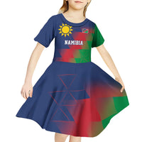 Namibia Cricket Custom Kid Short Sleeve Dress Namibian Gold Sun Flag Motif - Wonder Print Shop
