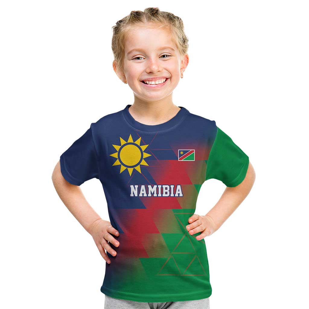 Namibia Cricket Custom Kid T Shirt Namibian Gold Sun Flag Motif - Wonder Print Shop