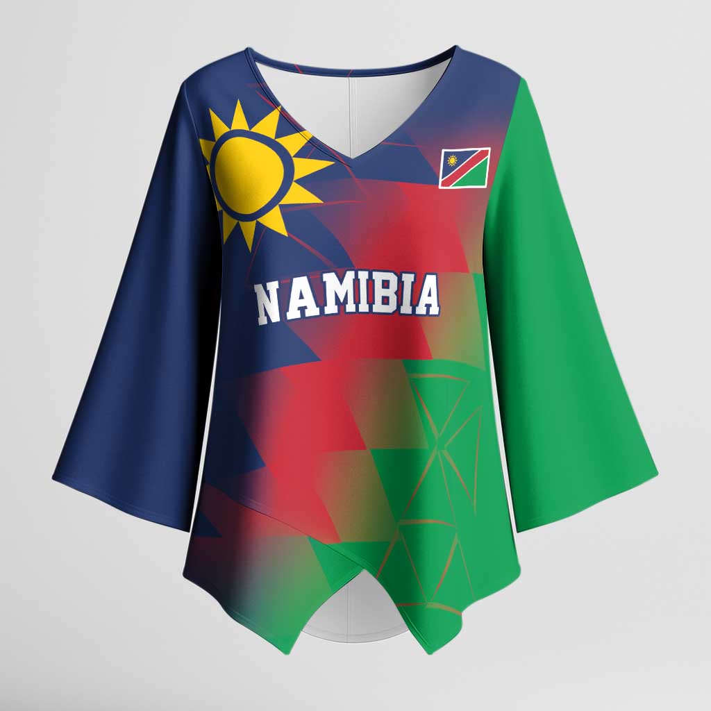 Namibia Cricket Custom Kimono Sleeve Blouse Namibian Gold Sun Flag Motif - Wonder Print Shop