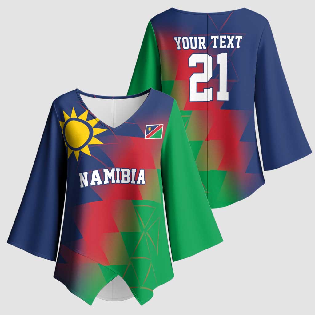 Namibia Cricket Custom Kimono Sleeve Blouse Namibian Gold Sun Flag Motif - Wonder Print Shop