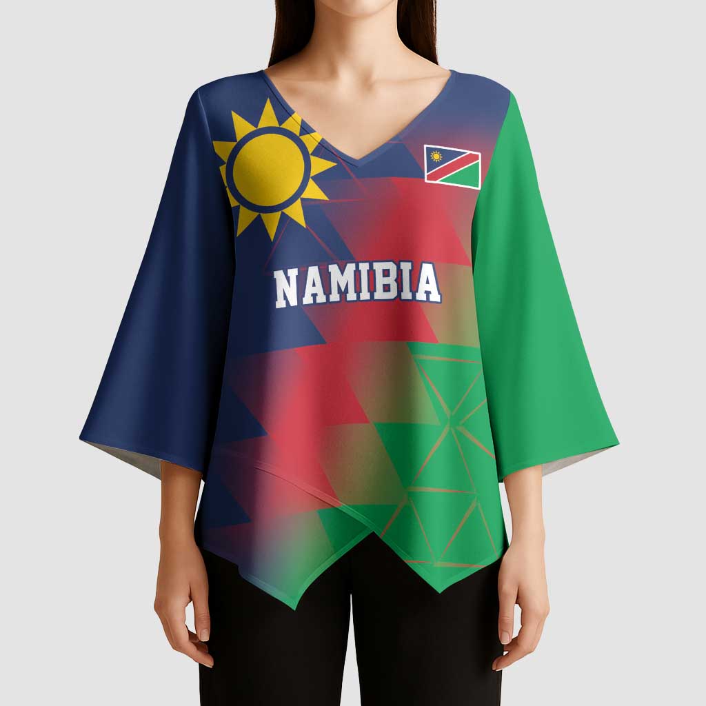 Namibia Cricket Custom Kimono Sleeve Blouse Namibian Gold Sun Flag Motif - Wonder Print Shop