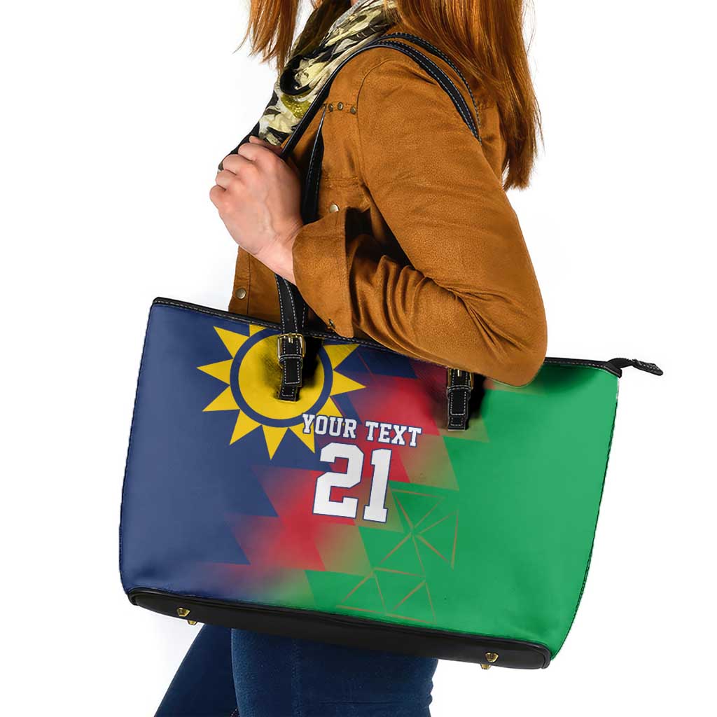 Namibia Cricket Custom Leather Tote Bag Namibian Gold Sun Flag Motif - Wonder Print Shop