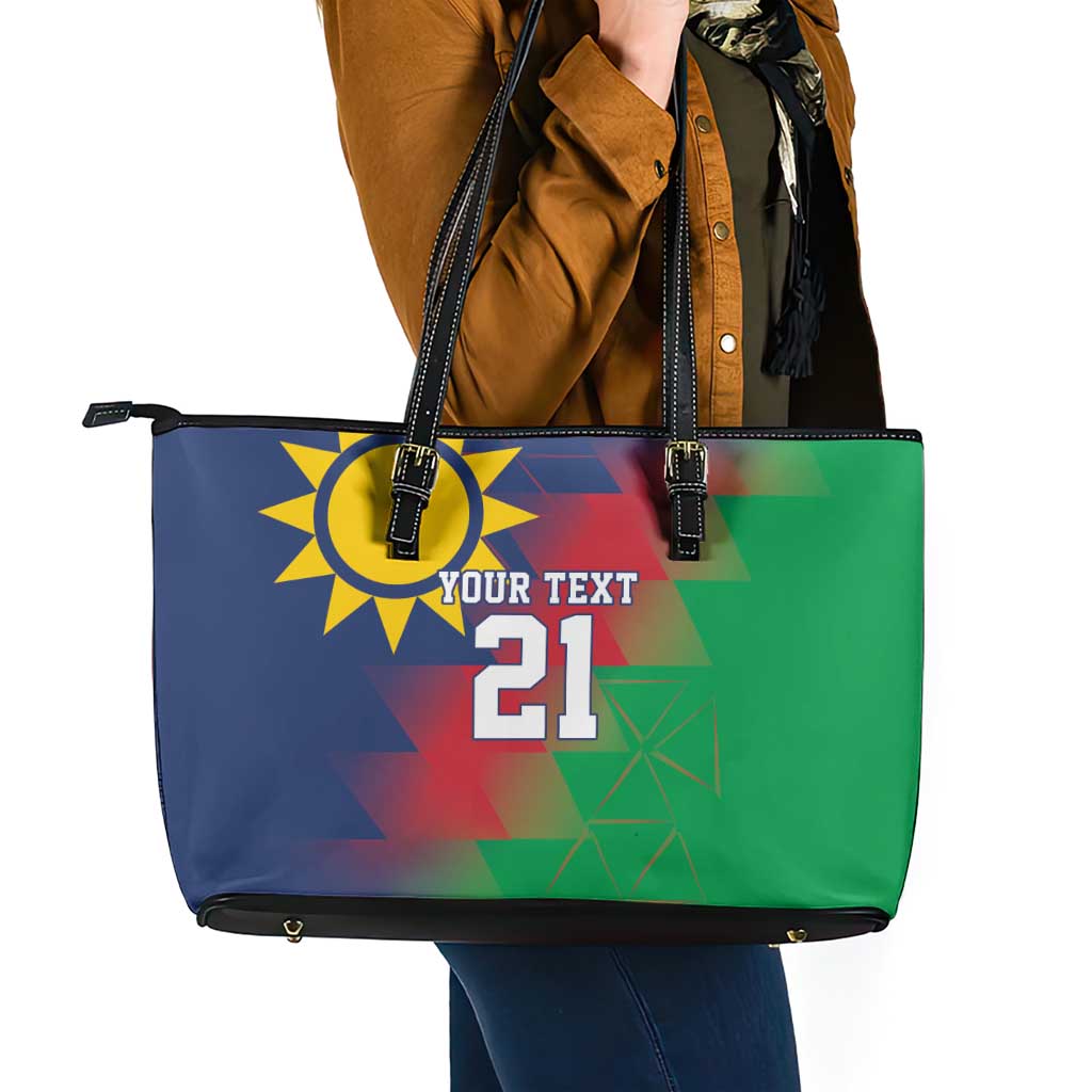 Namibia Cricket Custom Leather Tote Bag Namibian Gold Sun Flag Motif - Wonder Print Shop
