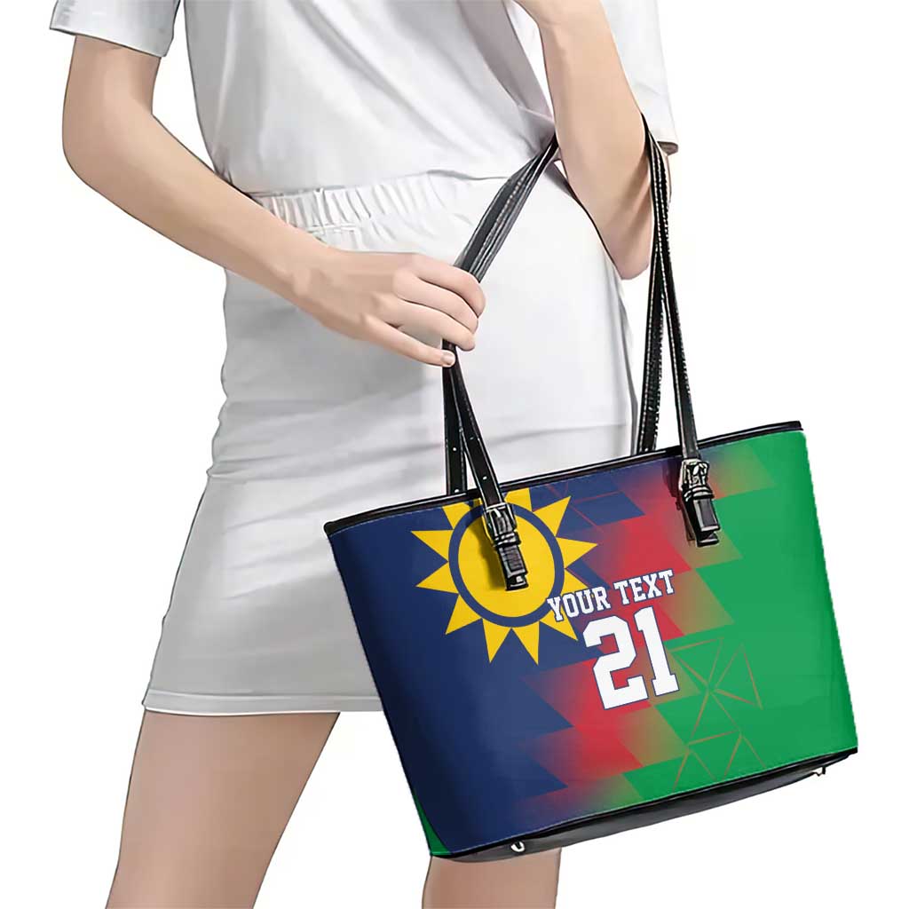 Namibia Cricket Custom Leather Tote Bag Namibian Gold Sun Flag Motif - Wonder Print Shop