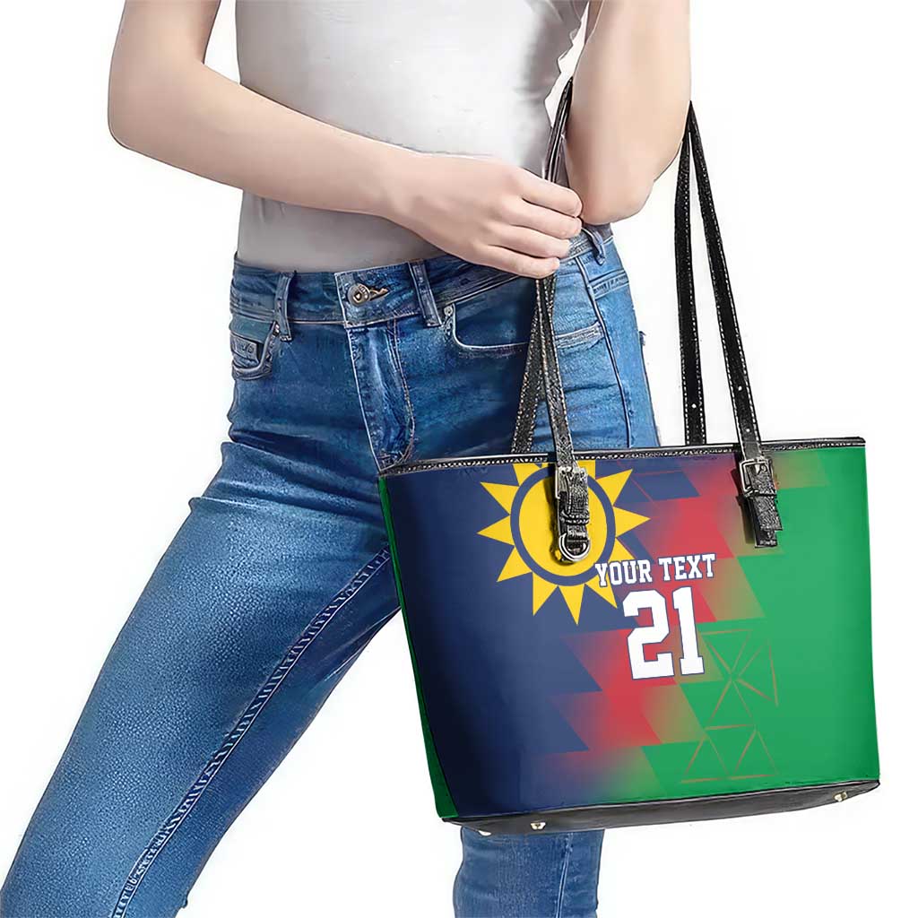 Namibia Cricket Custom Leather Tote Bag Namibian Gold Sun Flag Motif - Wonder Print Shop