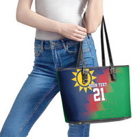 Namibia Cricket Custom Leather Tote Bag Namibian Gold Sun Flag Motif - Wonder Print Shop