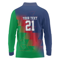 Namibia Cricket Custom Long Sleeve Polo Shirt Namibian Gold Sun Flag Motif - Wonder Print Shop