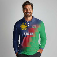 Namibia Cricket Custom Long Sleeve Polo Shirt Namibian Gold Sun Flag Motif - Wonder Print Shop