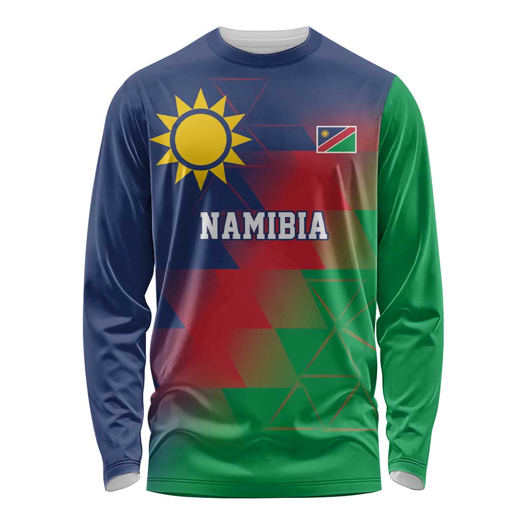 Namibia Cricket Custom Long Sleeve Shirt Namibian Gold Sun Flag Motif - Wonder Print Shop