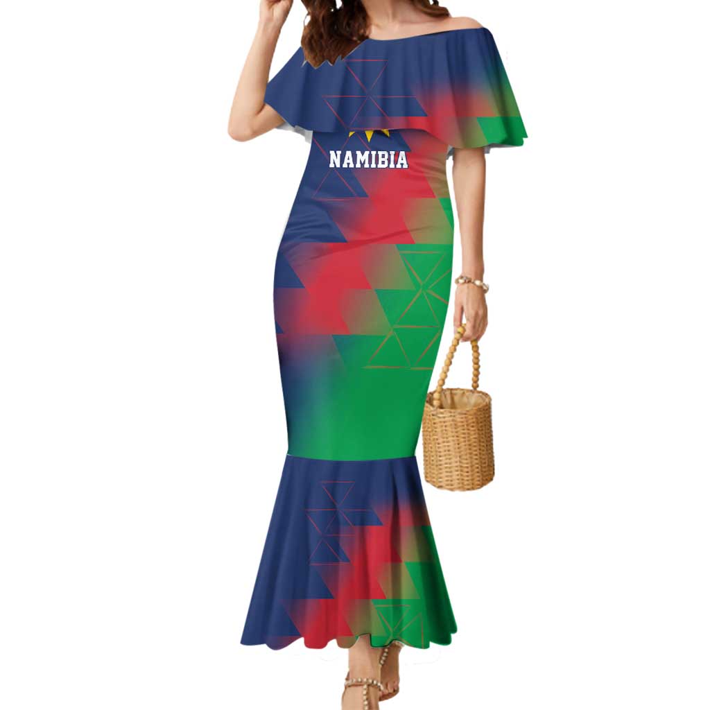 Namibia Cricket Custom Mermaid Dress Namibian Gold Sun Flag Motif - Wonder Print Shop