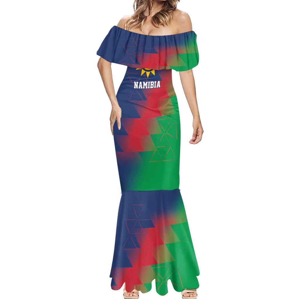 Namibia Cricket Custom Mermaid Dress Namibian Gold Sun Flag Motif - Wonder Print Shop