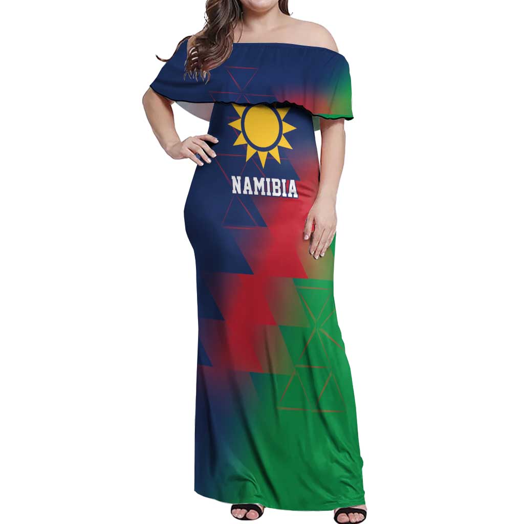 Namibia Cricket Custom Off Shoulder Maxi Dress Namibian Gold Sun Flag Motif - Wonder Print Shop