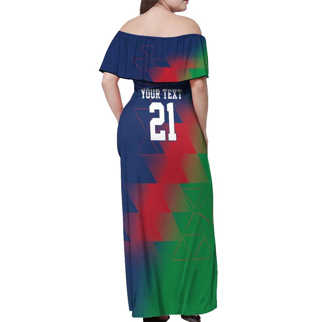 Namibia Cricket Custom Off Shoulder Maxi Dress Namibian Gold Sun Flag Motif - Wonder Print Shop