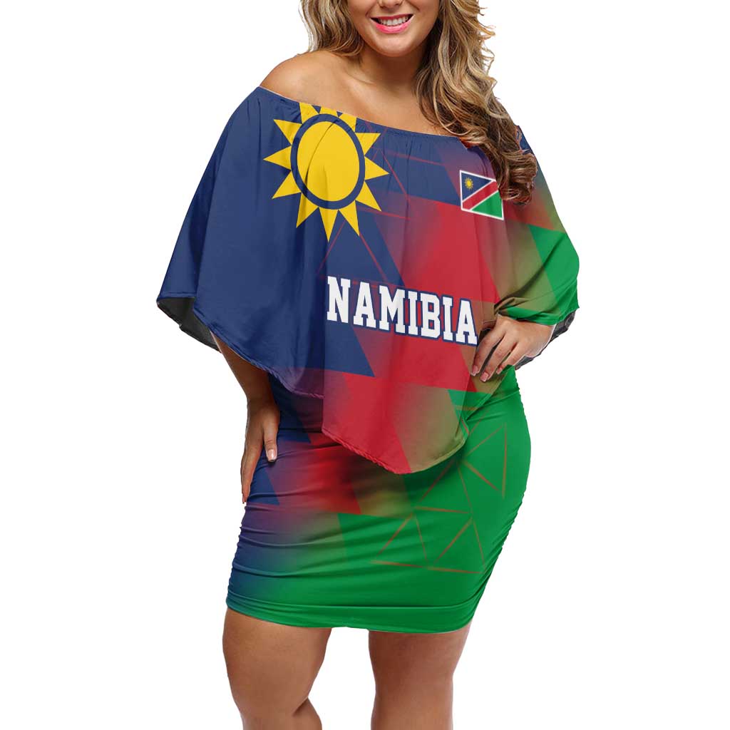 Namibia Cricket Custom Off Shoulder Short Dress Namibian Gold Sun Flag Motif - Wonder Print Shop