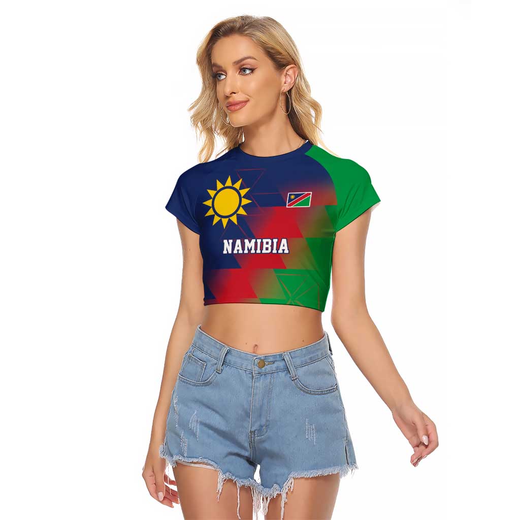 Namibia Cricket Custom Raglan Cropped T Shirt Namibian Gold Sun Flag Motif - Wonder Print Shop