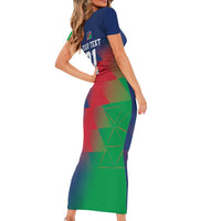 Namibia Cricket Custom Short Sleeve Bodycon Dress Namibian Gold Sun Flag Motif - Wonder Print Shop