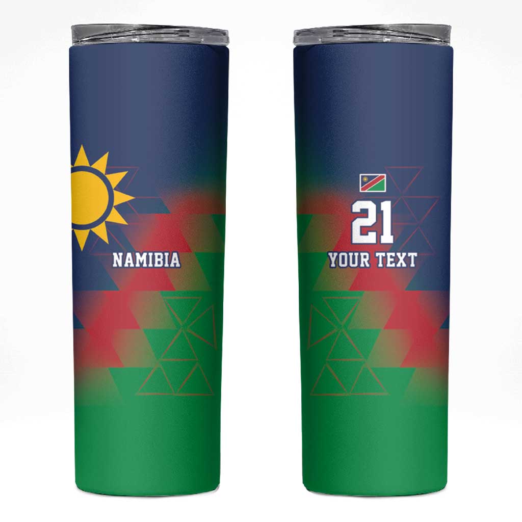 Namibia Cricket Custom Skinny Tumbler Namibian Gold Sun Flag Motif - Wonder Print Shop
