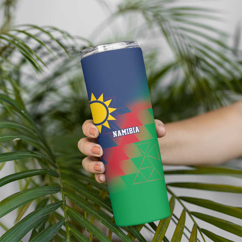 Namibia Cricket Custom Skinny Tumbler Namibian Gold Sun Flag Motif - Wonder Print Shop