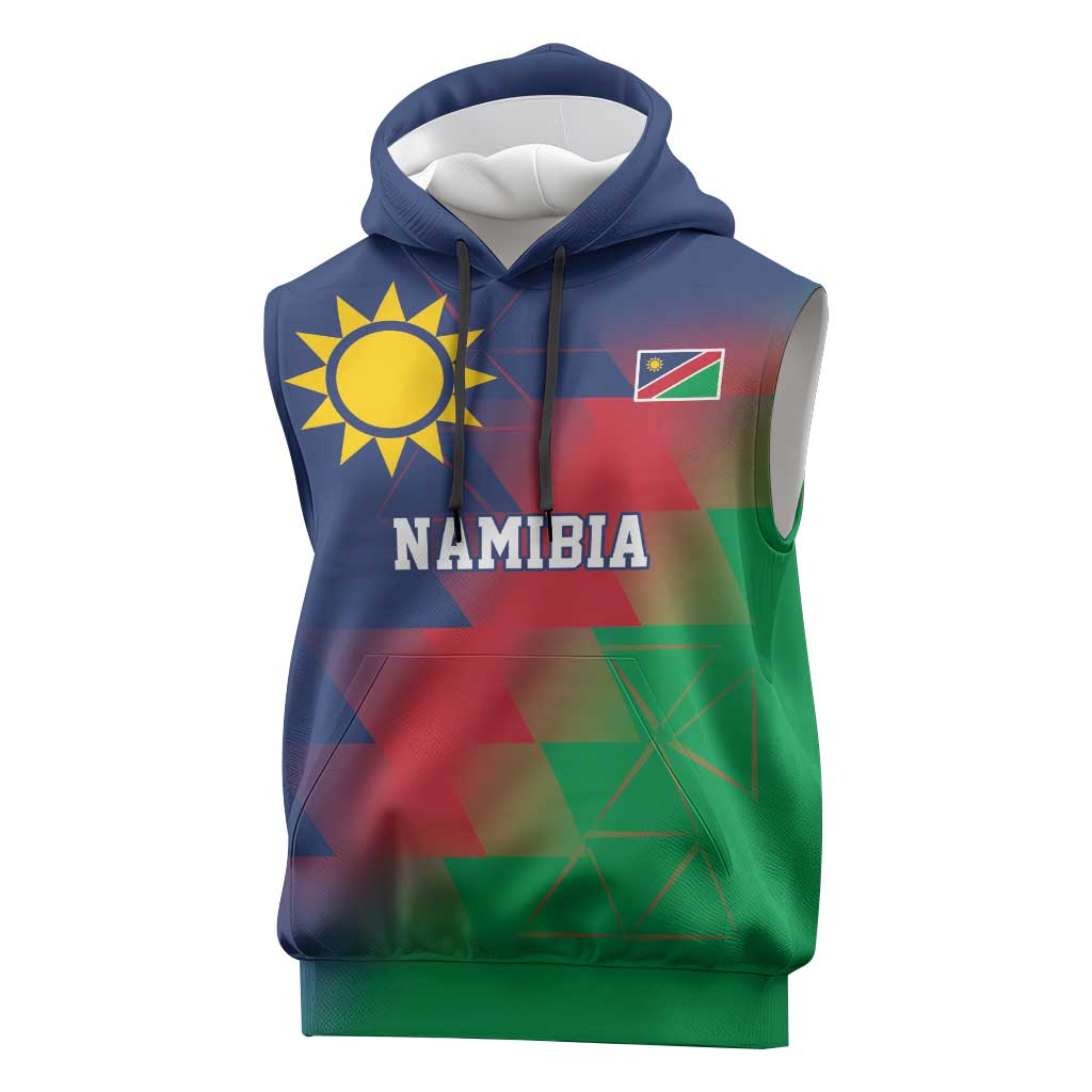 Namibia Cricket Custom Sleeveless Hoodie Namibian Gold Sun Flag Motif - Wonder Print Shop