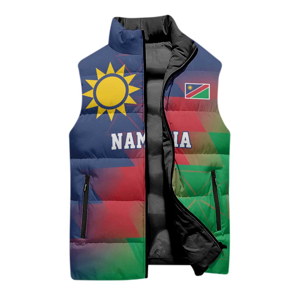 Namibia Cricket Custom Sleeveless Puffer Jacket Namibian Gold Sun Flag Motif - Wonder Print Shop