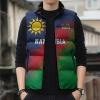 Namibia Cricket Custom Sleeveless Puffer Jacket Namibian Gold Sun Flag Motif - Wonder Print Shop