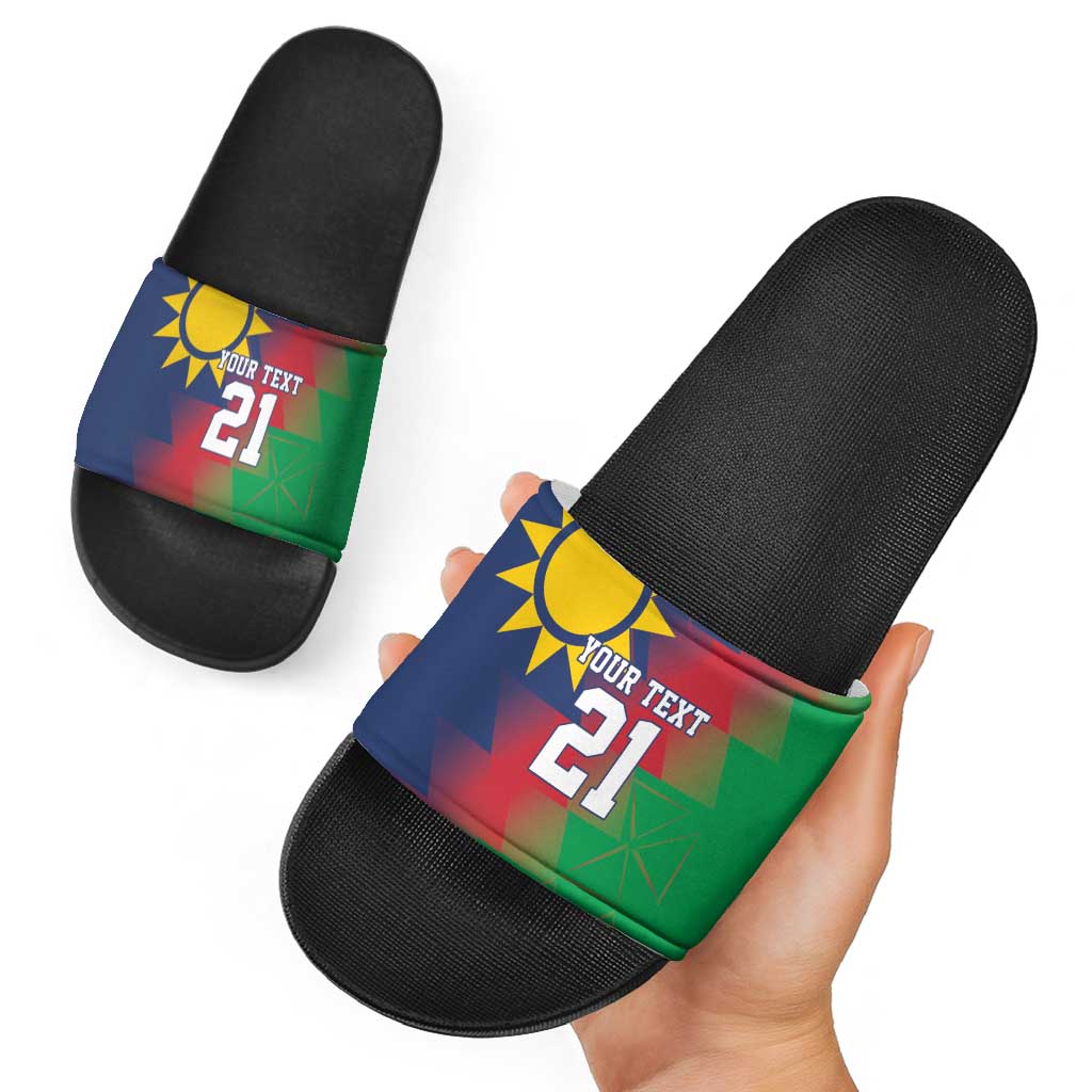 Namibia Cricket Custom Slide Sandals Namibian Gold Sun Flag Motif - Wonder Print Shop