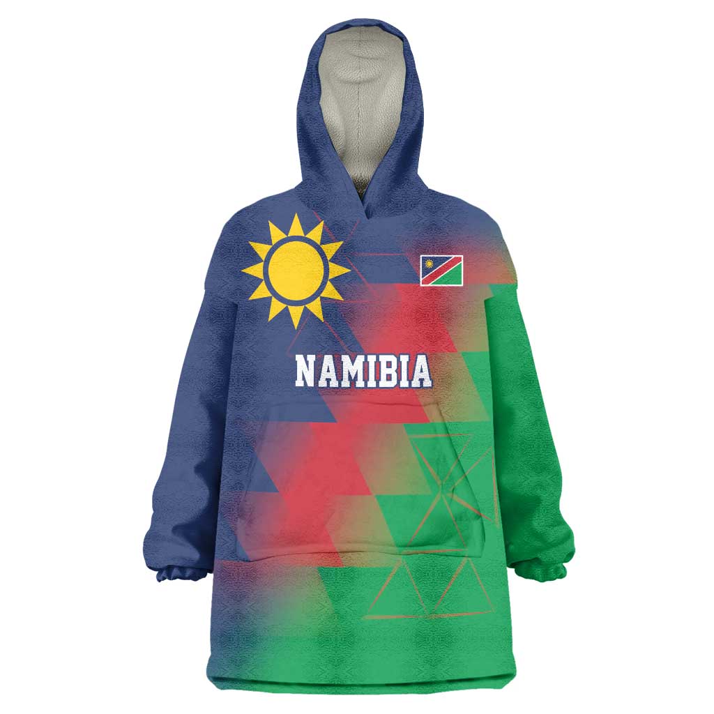 Namibia Cricket Custom Wearable Blanket Hoodie Namibian Gold Sun Flag Motif - Wonder Print Shop