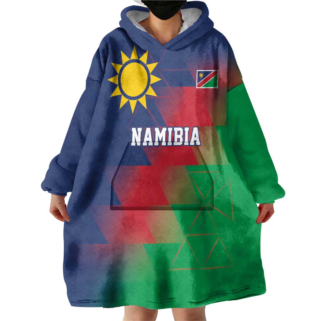 Namibia Cricket Custom Wearable Blanket Hoodie Namibian Gold Sun Flag Motif - Wonder Print Shop