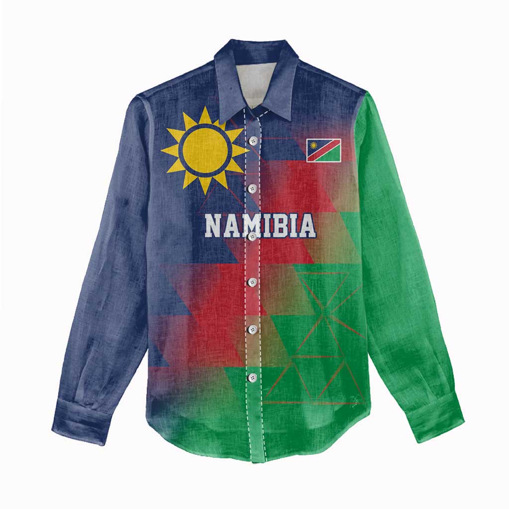 Namibia Cricket Custom Women Casual Shirt Namibian Gold Sun Flag Motif - Wonder Print Shop