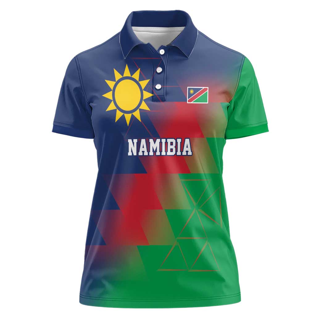 Namibia Cricket Custom Women Polo Shirt Namibian Gold Sun Flag Motif - Wonder Print Shop