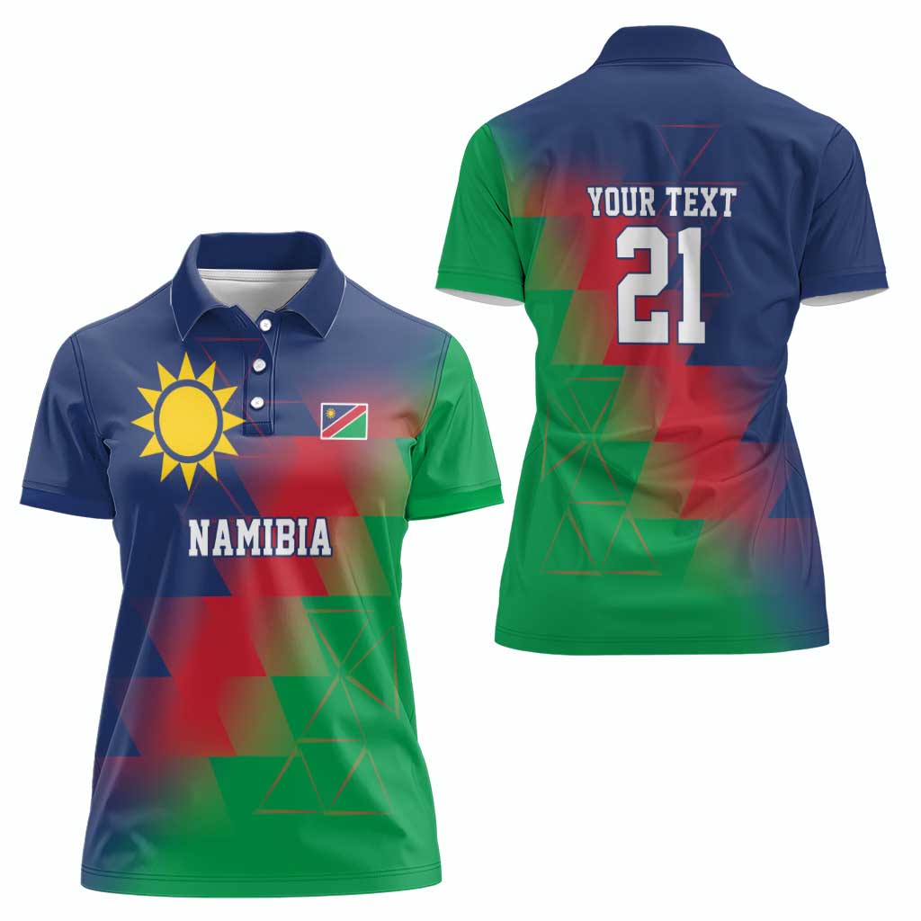 Namibia Cricket Custom Women Polo Shirt Namibian Gold Sun Flag Motif - Wonder Print Shop