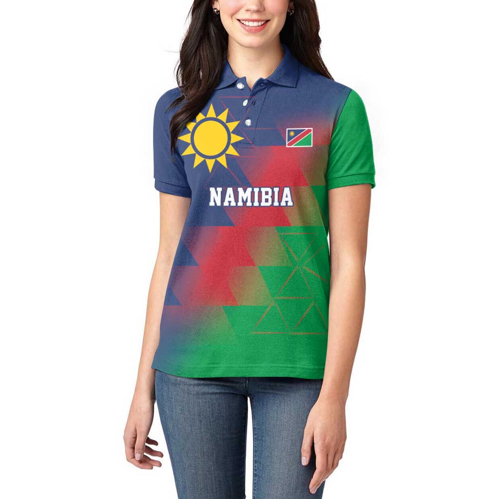 Namibia Cricket Custom Women Polo Shirt Namibian Gold Sun Flag Motif - Wonder Print Shop