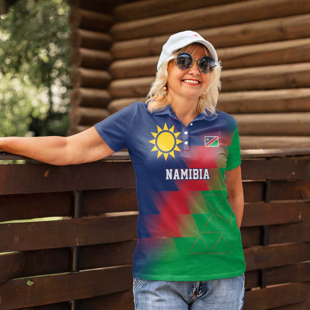 Namibia Cricket Custom Women Polo Shirt Namibian Gold Sun Flag Motif - Wonder Print Shop